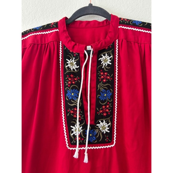 Vintage‎ Folk Embroidered Red Alpine Peasant Cottagecore Top SZ 40 (see msrmt)) - Picture 2 of 10